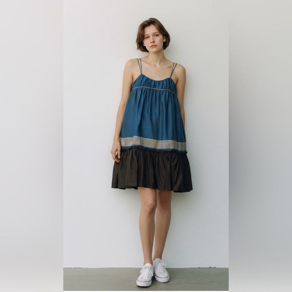 twist Dresses & Skirts - Twist teal and black flowy summer dress size US 8